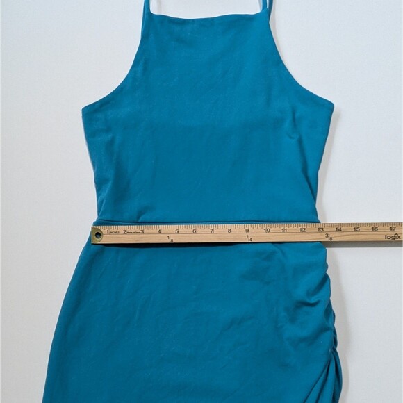 Susana Monaco Asymmetrical Mini Dress Solid Blue Fitted Ruched - Picture 5 of 9